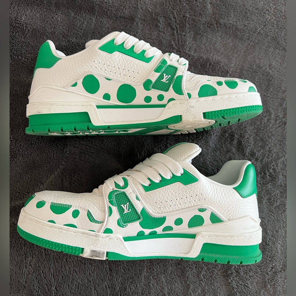 Louis Vuitton White and Green Athletic Shoes
